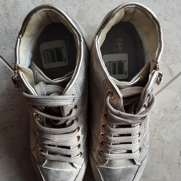 GEOX RESPIRA BLOMIEE BEIGE / GOLD ZIPPERED HI TOP SNEAKERS US 5 - Picture 15 of 16